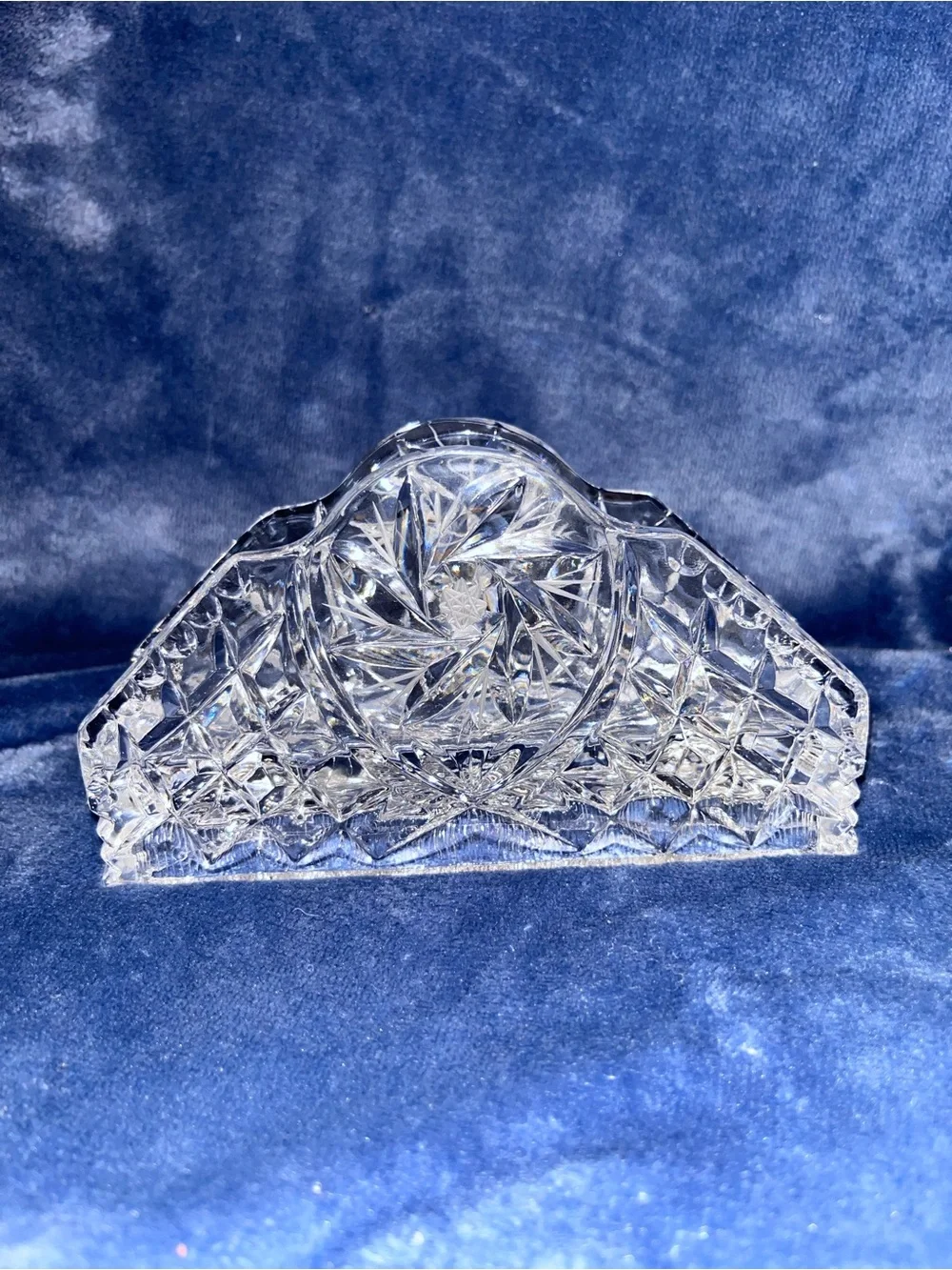 Vintage Lead Crystal Napkin Holder| Cut Glass Starburst Table Decor